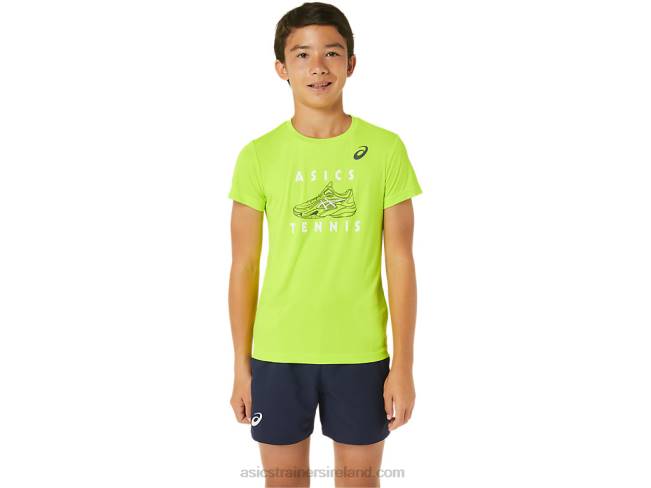 Kids Tennis Graphic Short Sleeve Top Hazard Green Asics XXPD4239