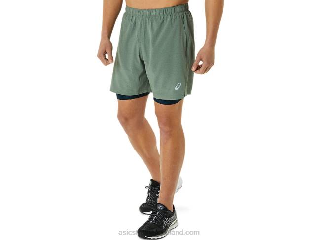 Mens 7in 2 In 1 Short Lichen Green Heather/French Blue Asics XXPD1352