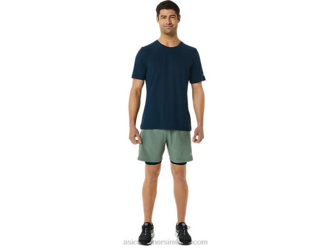 Men\s 7in 2 In 1 Short Lichen Green Heather/French Blue Asics XXPD1352