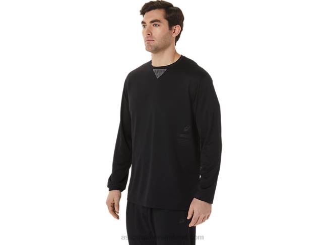 Men\s Actibreeze Cooling Jacquard Long Sleeve Top Performance Black Asics XXPD991