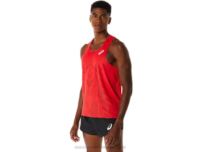 Men\s Actibreeze Jacquard Singlet Electric Red Asics XXPD130