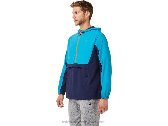 Men\s Anorak Jacket Teal Blue/Peacoat Asics XXPD2030