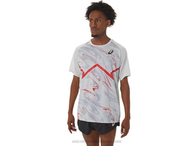 Mens Cj-Line Light Short Sleeve Top Glacier Grey/Electric Red Asics XXPD258