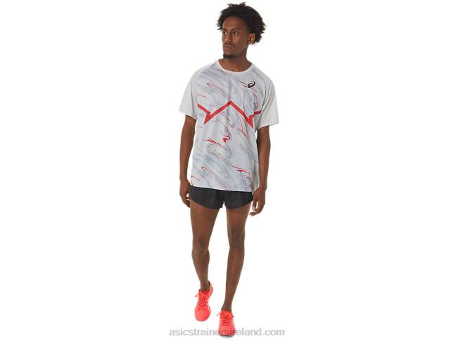 Men\s Cj-Line Light Short Sleeve Top Glacier Grey/Electric Red Asics XXPD258