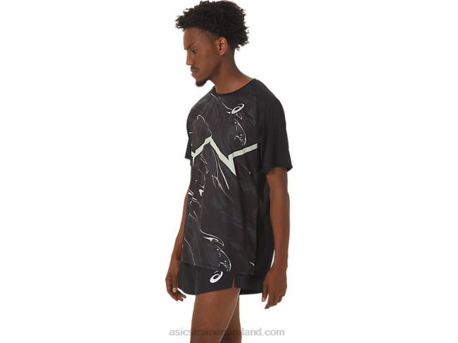 Men\s Cj-Line Light Short Sleeve Top Performance Black/Whisper Green Asics XXPD255