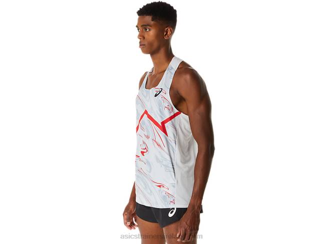 Men\s Cj-Line Light Singlet Glacier Grey/Electric Red Asics XXPD276