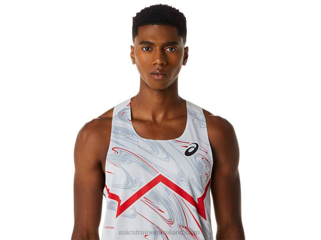 Men\s Cj-Line Light Singlet Glacier Grey/Electric Red Asics XXPD276