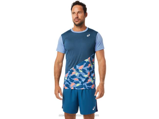 Mens Court Graphic Short Sleeve Top Light Indigo Asics XXPD1508