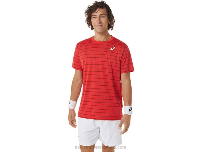 Mens Court Stripe Short Sleeve Top Classic Red Asics XXPD493