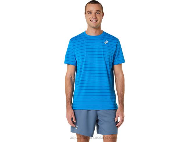 Mens Court Stripe Short Sleeve Top Directoire Blue Asics XXPD411