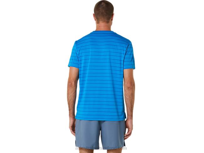 Men\s Court Stripe Short Sleeve Top Directoire Blue Asics XXPD411