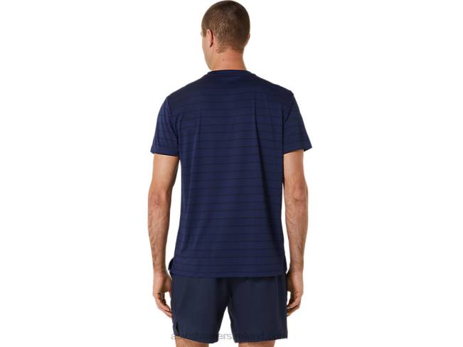 Men\s Court Stripe Short Sleeve Top Midnight Asics XXPD443