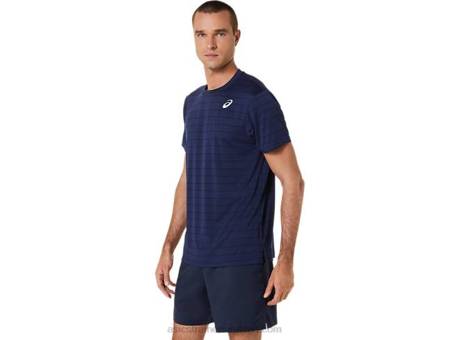 Men\s Court Stripe Short Sleeve Top Midnight Asics XXPD443