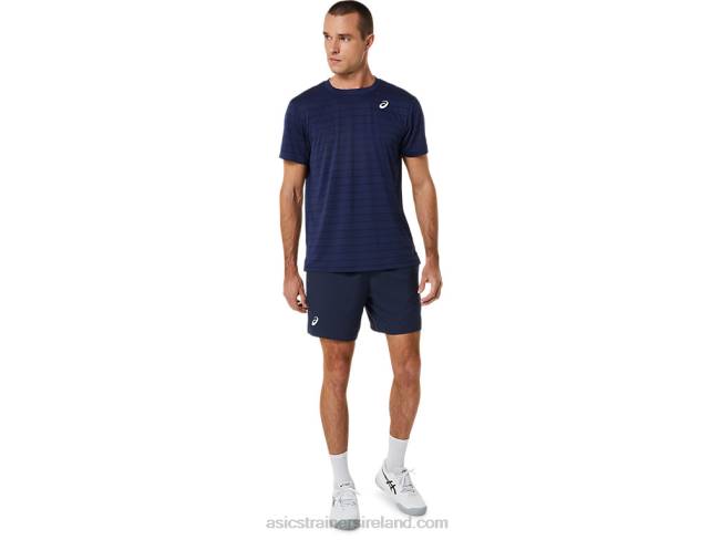 Men\s Court Stripe Short Sleeve Top Midnight Asics XXPD443