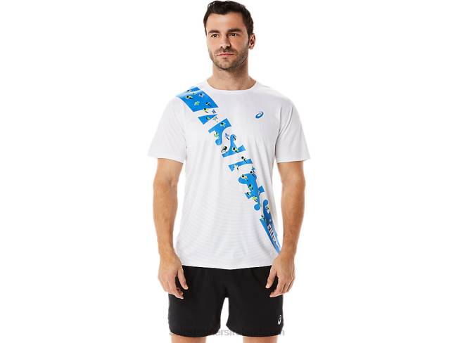 Mens Ekiden Short Sleeve Top Brilliant White/Blue Coast Asics XXPD1101