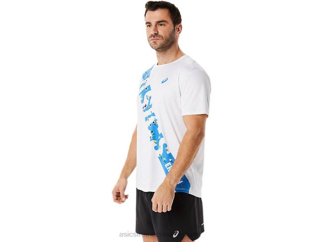 Men\s Ekiden Short Sleeve Top Brilliant White/Blue Coast Asics XXPD1101