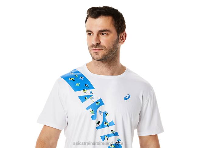 Men\s Ekiden Short Sleeve Top Brilliant White/Blue Coast Asics XXPD1101