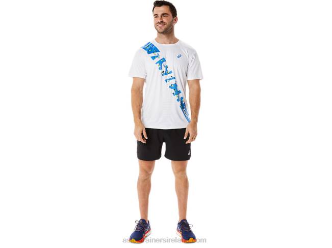 Men\s Ekiden Short Sleeve Top Brilliant White/Blue Coast Asics XXPD1101