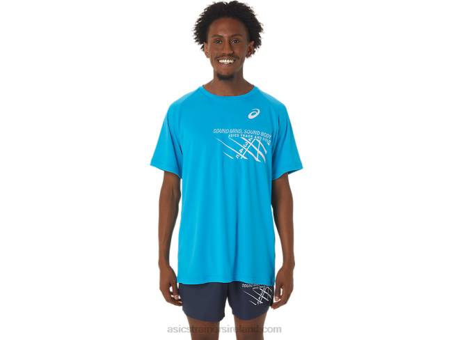 Mens Finish Line Graphic Short Sleeve Top Island Blue Asics XXPD237