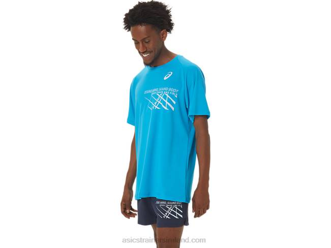 Men\s Finish Line Graphic Short Sleeve Top Island Blue Asics XXPD237