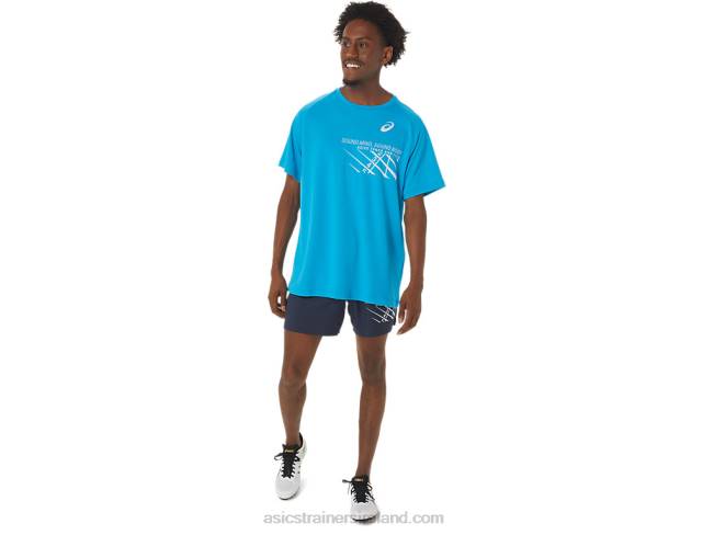 Men\s Finish Line Graphic Short Sleeve Top Island Blue Asics XXPD237