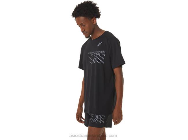 Men\s Finish Line Graphic Short Sleeve Top Performance Black Asics XXPD249