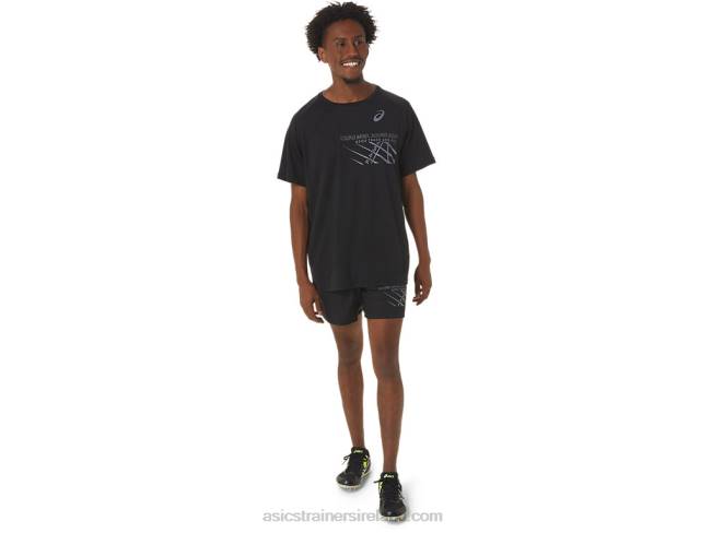 Men\s Finish Line Graphic Short Sleeve Top Performance Black Asics XXPD249