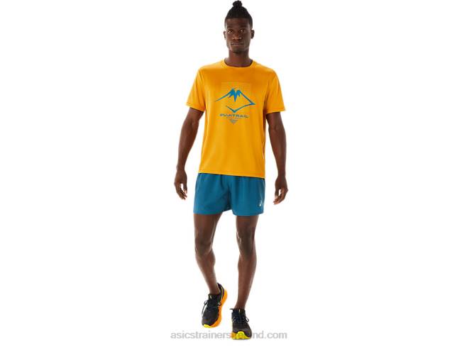 Men\s Fujitrail Logo Short Ink Teal/Golden Yellow Asics XXPD479