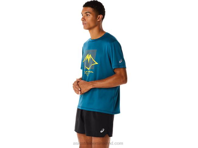 Men\s Fujitrail Logo Short Sleeve Top Ink Teal Asics XXPD436