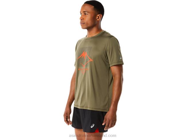 Men\s Fujitrail Logo Short Sleeve Top Mantle Green Asics XXPD1091