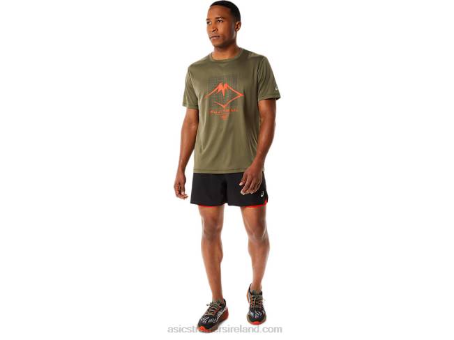 Men\s Fujitrail Logo Short Sleeve Top Mantle Green Asics XXPD1091