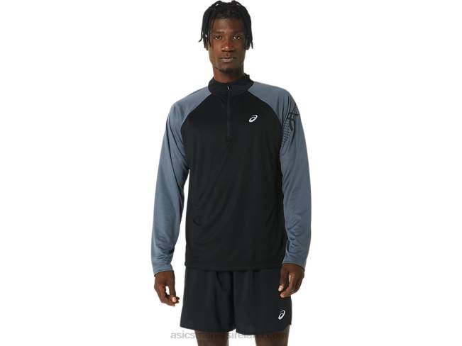 Mens Icon Long Sleeve 1/2 Zip Performance Black/Carrier Grey Asics XXPD463