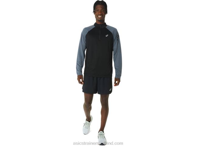 Men\s Icon Long Sleeve 1/2 Zip Performance Black/Carrier Grey Asics XXPD463