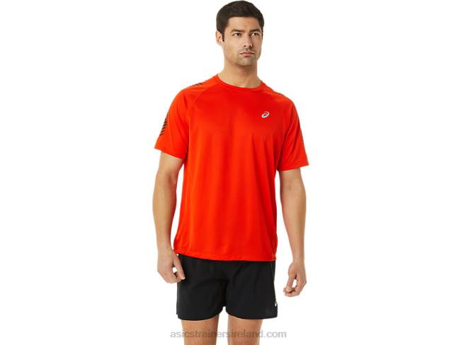 Mens Icon Short Sleeve Top Cherry Tomato/Performance Black Asics XXPD1048