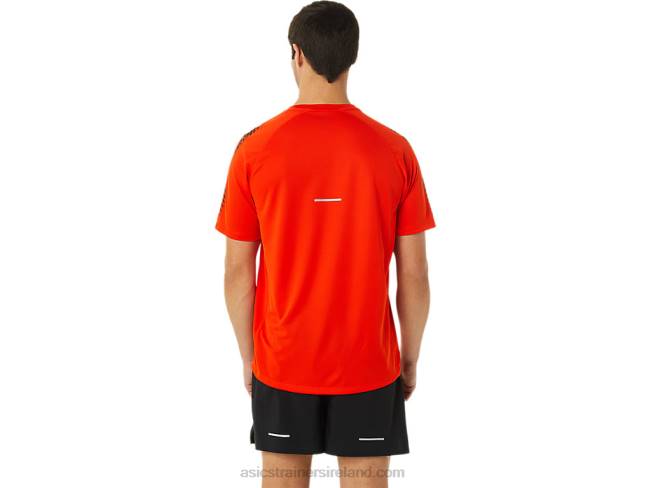 Men\s Icon Short Sleeve Top Cherry Tomato/Performance Black Asics XXPD1048