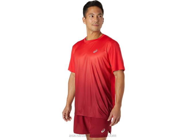 Mens Kasane Short Sleeve Top Electric Red/Burgundy Asics XXPD1778