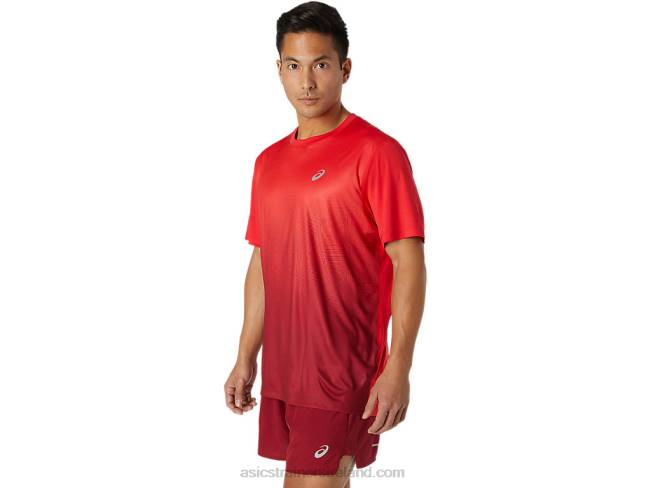 Men\s Kasane Short Sleeve Top Electric Red/Burgundy Asics XXPD1778