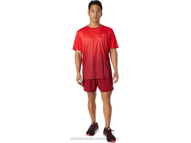 Men\s Kasane Short Sleeve Top Electric Red/Burgundy Asics XXPD1778