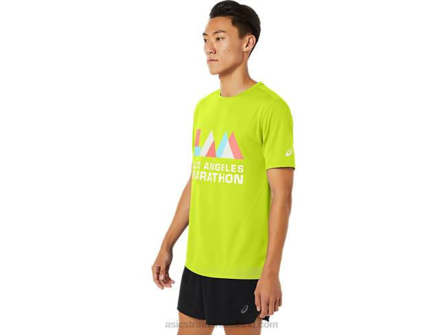 Men\s La Marathon Short Sleeve Safety Yellow Asics XXPD1625