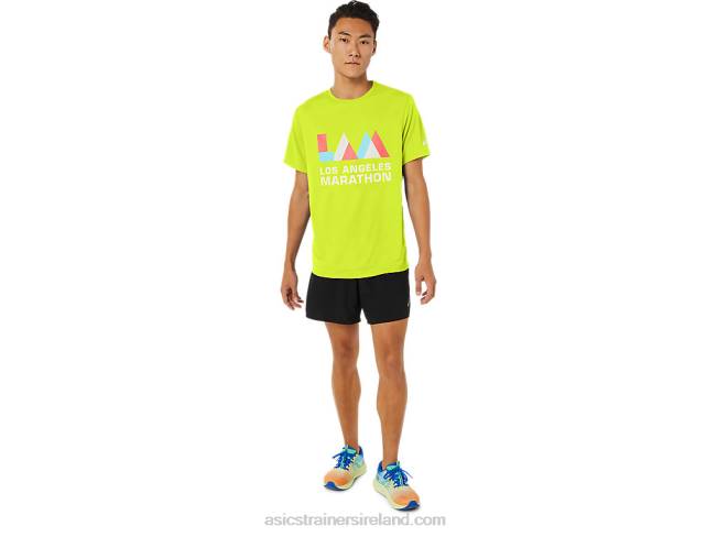 Men\s La Marathon Short Sleeve Safety Yellow Asics XXPD1625