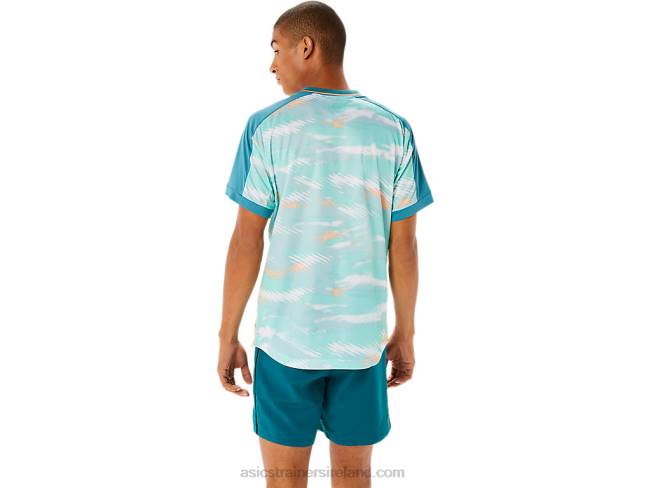 Men\s Match Graphic Short Sleeve Top Misty Pine Asics XXPD1090