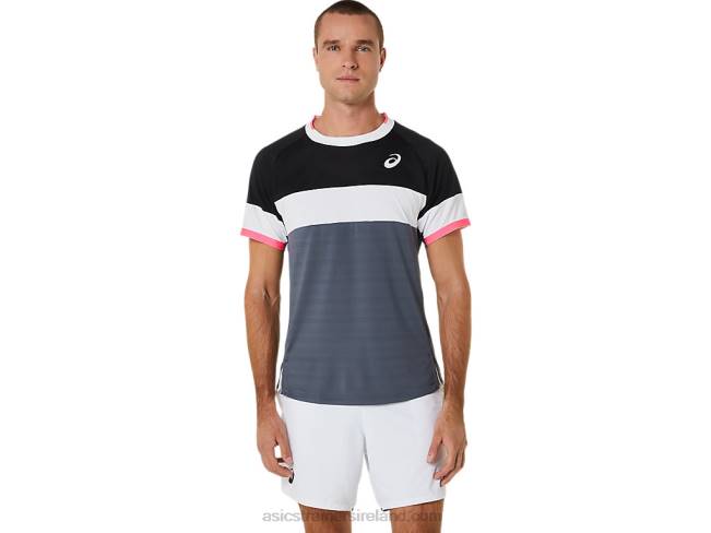 Mens Match Short Sleeve Top Performance Black/Carrier Grey Asics XXPD454