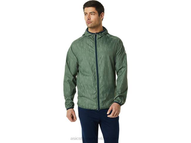 Mens Packable Jacket Lichen Green Print/French Blue Asics XXPD793