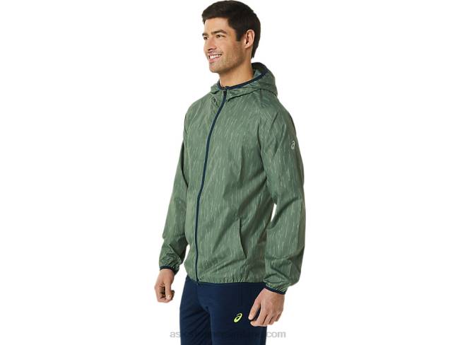 Men\s Packable Jacket Lichen Green Print/French Blue Asics XXPD793