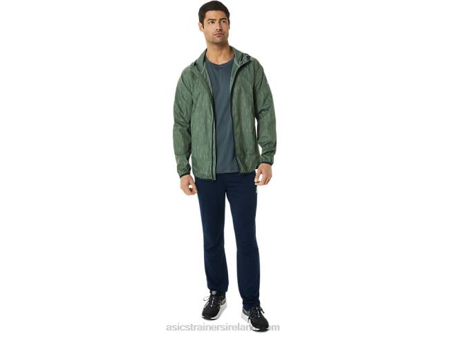 Men\s Packable Jacket Lichen Green Print/French Blue Asics XXPD793