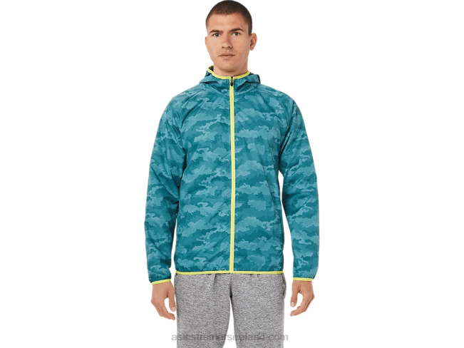 Mens Packable Jacket Misty Pine Print/Sour Yuzu Asics XXPD1893