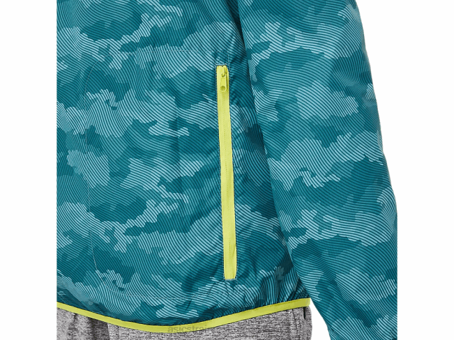 Men\s Packable Jacket Misty Pine Print/Sour Yuzu Asics XXPD1893