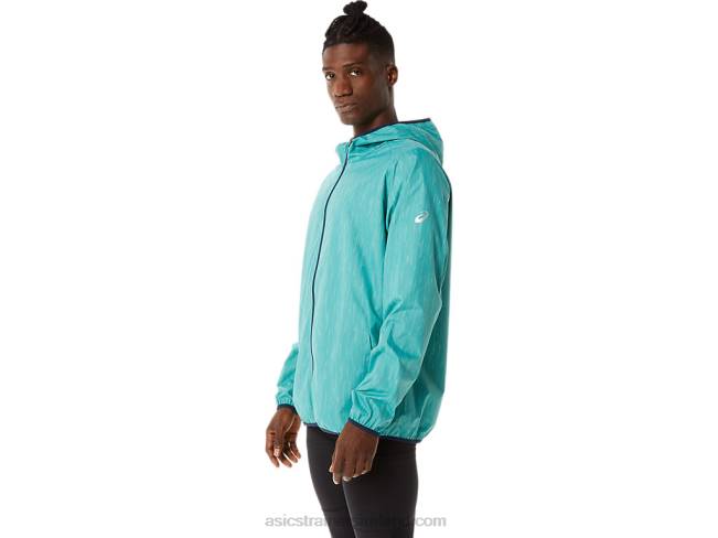 Men\s Packable Jacket Sage Print/French Blue Asics XXPD1387