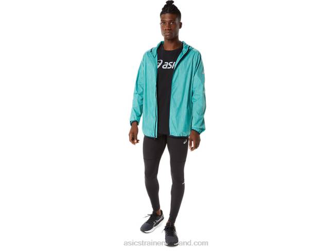 Men\s Packable Jacket Sage Print/French Blue Asics XXPD1387