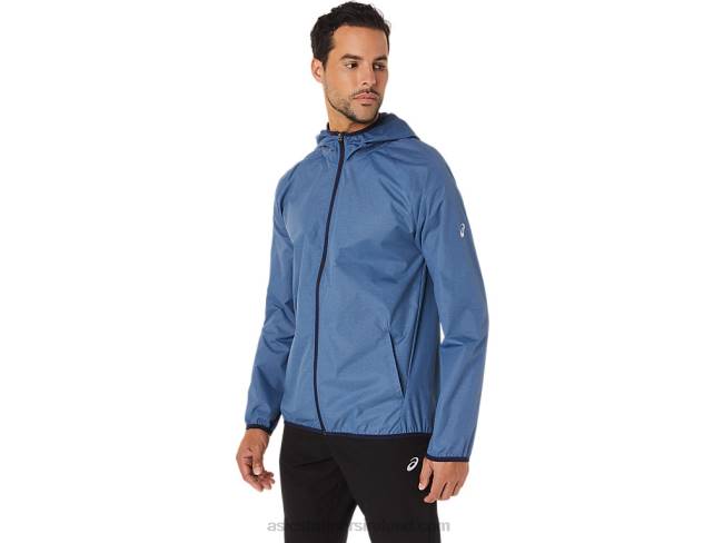 Men\s Packable Jacket Storm Blue Heather/Peacoat Asics XXPD1829